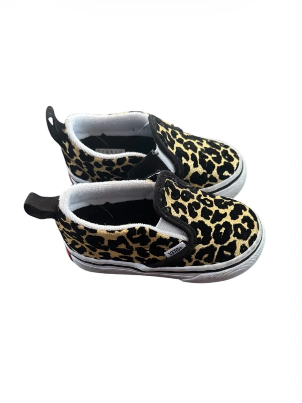 VANS Baby Black & Gold Leopard Slip-On V Sneakers size 5